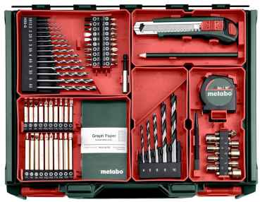 Metabo BS 18 L SET, Mob i l e  Werkstatt, 2 x 2,0 Li-Power Akkus, Schnellladegerät, mit viel Zubehör, 74 teilig!